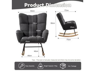 Fauteuil à bascule en tissu bouclette gris avec dossier à oreilles