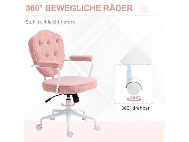  Chaise de bureau ergonomique rose en tissu effet peluche, réglable et basculante, idéale pour le télétravail  - Conforama E