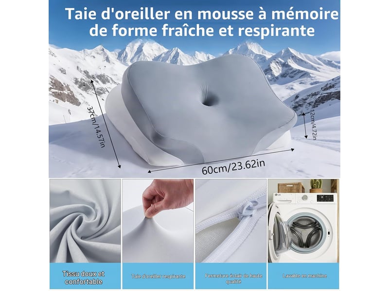  Oreiller ergonomique cervical,soulage douleur cervicales coussin cervicale,adapté aux dormeurs côtédosventre, housse lavable(60x37x12cm)  - Conforama C