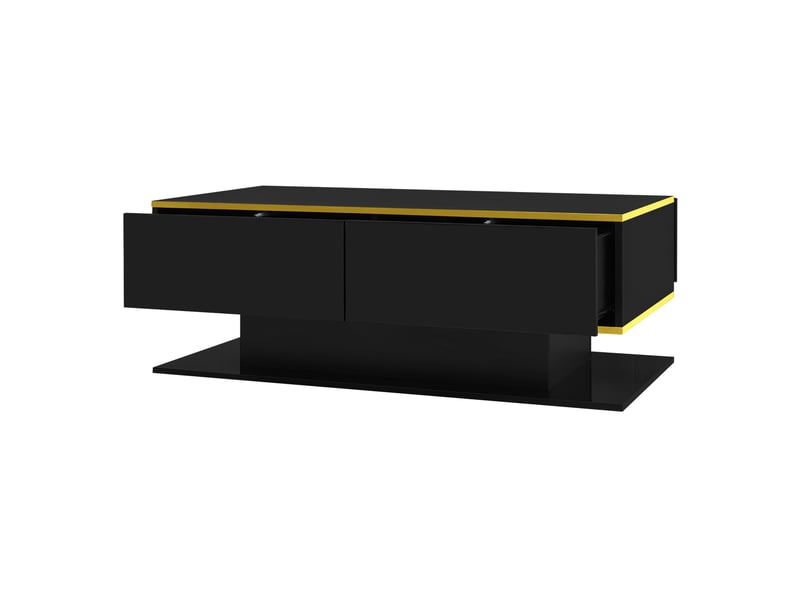  Table basse 100x50x40 cm led à 3 tiroirs panneau de particules noir et or  - Conforama A