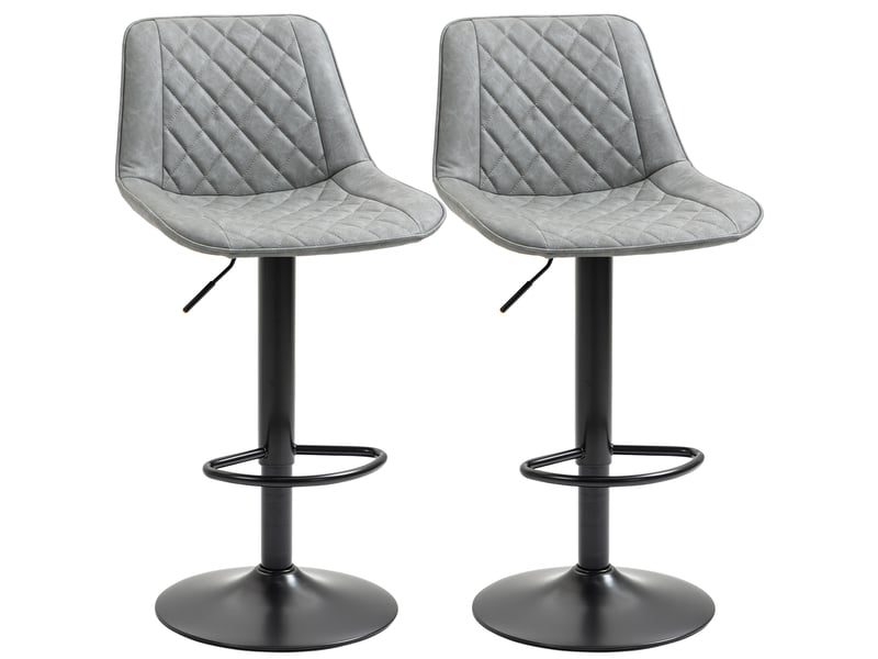  Ensemble de 2 tabourets de bar pivotants, hauteur réglable de 86 à 106 cm, revêtement en similicuir, dossier et repose-pieds, gris  - Conforama A