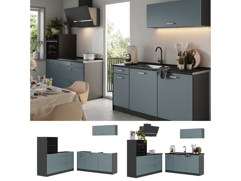  Vicco cuisine, bleu-grisanthracite, 160cm plan de travail marbre  - Conforama D