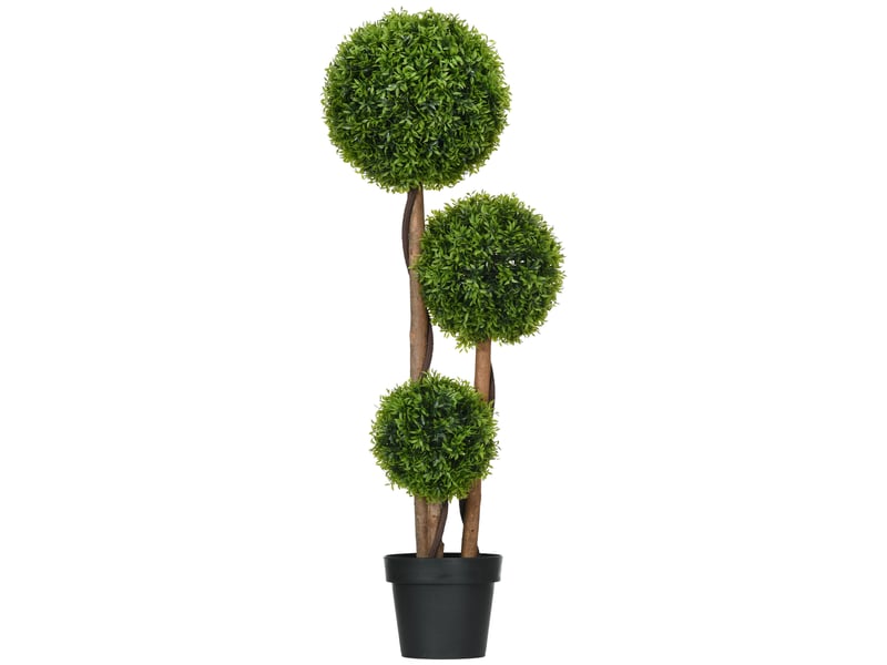  Arbre artificiel buis avec 3 boules feuilles de bambou pot inclus intérieur et hauteur extérieur 110 cm vert  - Conforama B