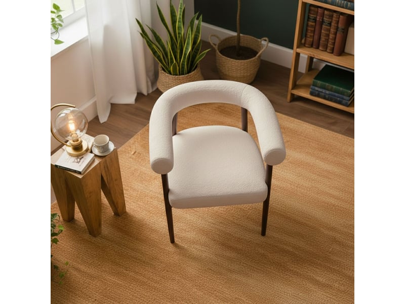 Lot de 8 chaises style scandinave chic bringo bois foncé et tissu bouclette beige Bringo - Conforama D