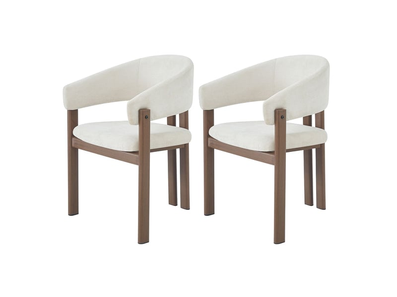  Fauteuil de salle à manger siège grand confort ensemble de 2 pièces structure en métal aspect bois revêtement en lin coloris noyer tissu respirant style moderne  - Conforama A
