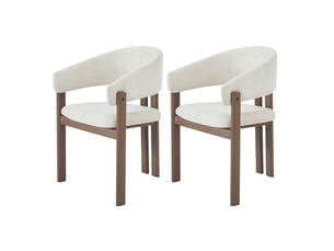 Fauteuil de salle à manger siège grand confort ensemble de 2 pièces structure en métal aspect bois revêtement en lin coloris noyer tissu respirant style moderne