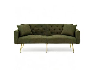 Canapé 2 places moderne en bouclé teddy vert avec dossier réglable 3 positions et 2 coussins