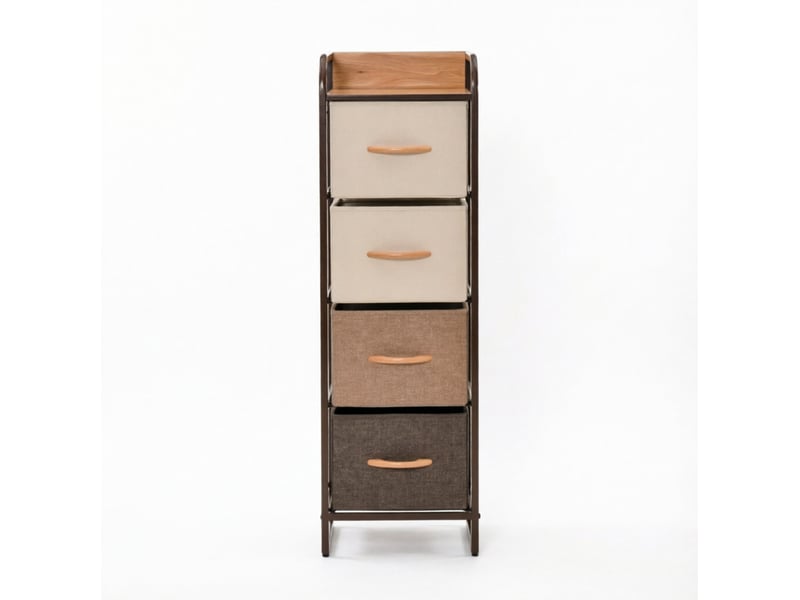  Commode étroite 31 x 29 x 99 cm – beige et marron – 4 tiroirs en tissu pliables et structure acier  - Conforama A
