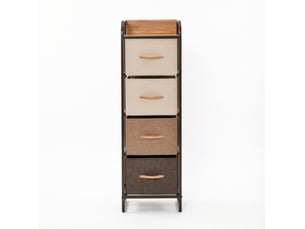 Commode étroite 31 x 29 x 99 cm – beige et marron – 4 tiroirs en tissu pliables et structure acier