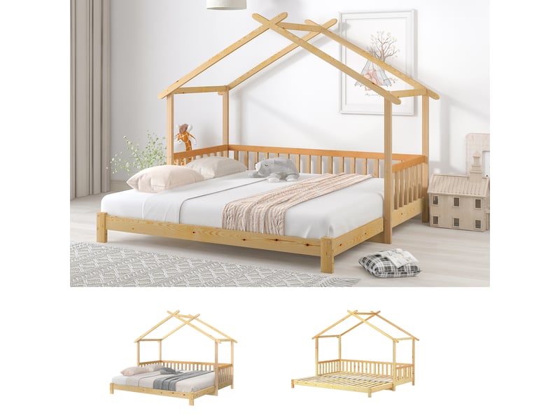  Lit cabane enfant blanc 90 x 200 cm pour enfants lit double avec 2 tiroirs - bois massif - contemporain  - Conforama E