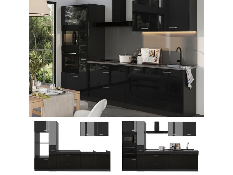 Vicco cuisine, noir haute brillanceanthracite, 310cm plan de travail marbre - Conforama D