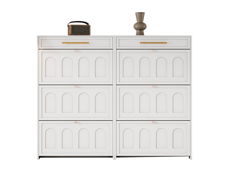  Lot de 2 meubles à chaussures 12 étagères 2 tiroirs en mdf blanc 140x25x123.5 cm N625P389307W2 - Conforama E