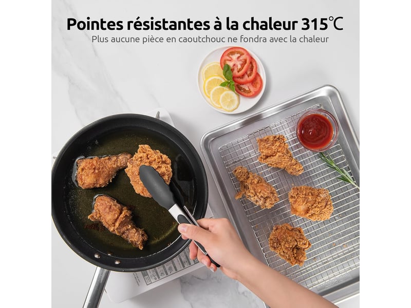  Pince de cuisine en silicone résistant à la chaleur avec embouts en caoutchouc antiadhésif hermétiquement scellés et poignée en acier (noir) No Commercial reference - Conforama B