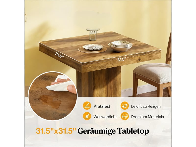 Table à manger carrée,80x80x75 cm,style ferme moderne,mdf,marron - Conforama D