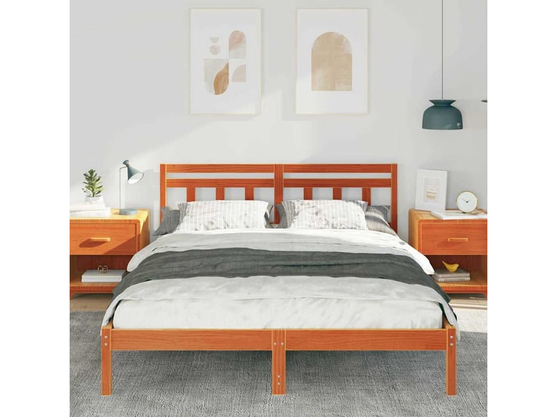 Lit double- lit adulte - cadre de lit marron 150 x 200 cm pin massif - Conforama B