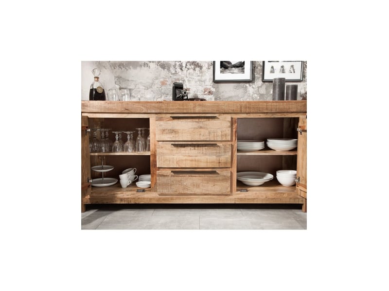  Buffet loden 174 cm en bois massif de manguier – 2 portes, 3 tiroirs et nombreux rangements  - Conforama E