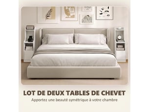Lot de 2 tables de chevet avec station de charge, étagères ouvertes, tables de nuit modernes avec tiroir, blanc