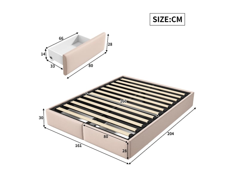 Lit coffre avec tiroirs - 160x200cm - avec rangement hydraulique et sommier à lattes - beige - Conforama C