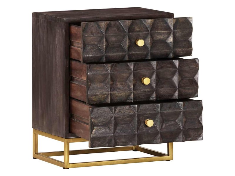  Table de chevet, table d'appoint noir 40x30x50 cm bois de manguier massif  - Conforama D
