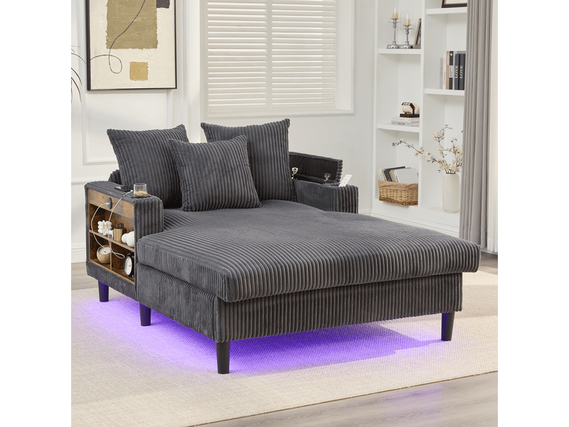 Canapé droit fixe 1 place tissu led gris foncé - Conforama E