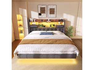 Lit avec rangement 180x200 cm <strong></strong>  <strong>Morn Vibe</strong> coloris gris