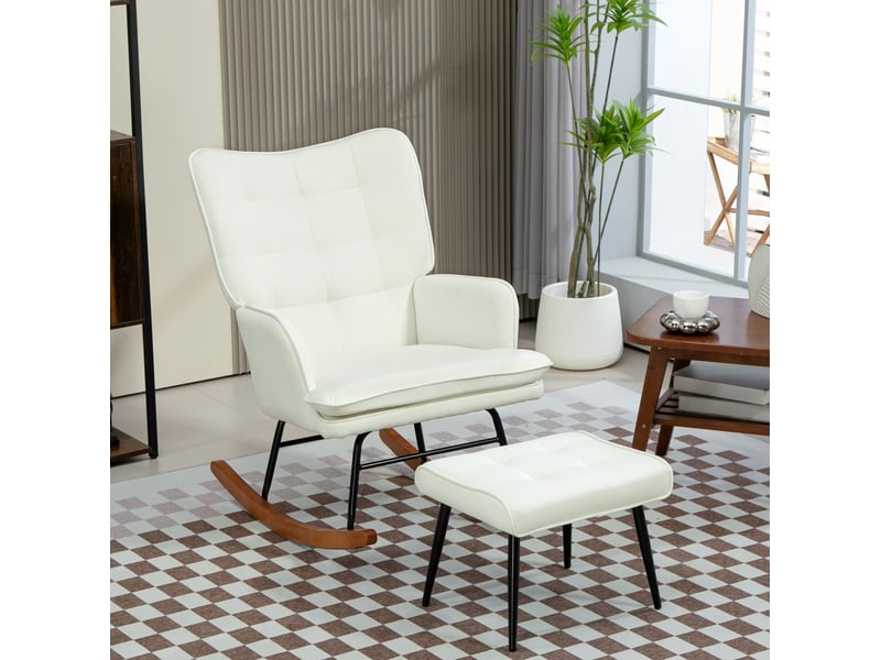  Fauteuil à bascule avec repose-pied 64 x 89 x 90 cm blanc crème polyester, structure acier, charge 130 kg  - Conforama B