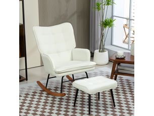 Fauteuil à bascule avec repose-pied 64 x 89 x 90 cm blanc crème polyester, structure acier, charge 130 kg