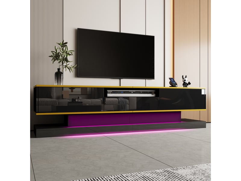 Meuble tv led180cm avec trois tiroirs et un compartiment ouvert,lumières led à changement de couleur  - Conforama E