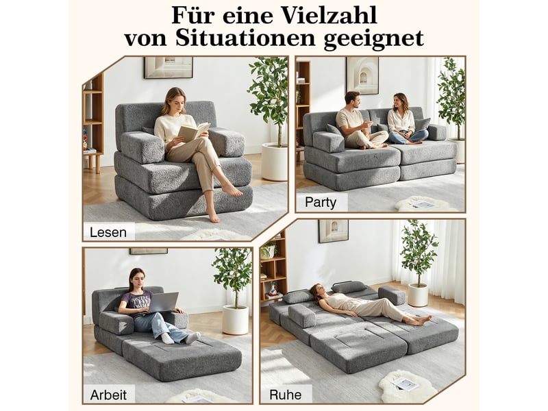  Canapé-lit convertible 1 place en chenille, canapé modulaire pliable, cadre en fer, convertible en lit d'appoint  - Conforama E