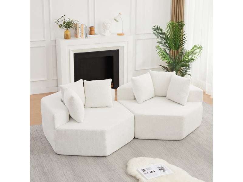  Fauteuils modulables, hexagonaux souples lot de 2, assise de 2 places, tissu chenille, design moderne, coloris beige  - Conforama D