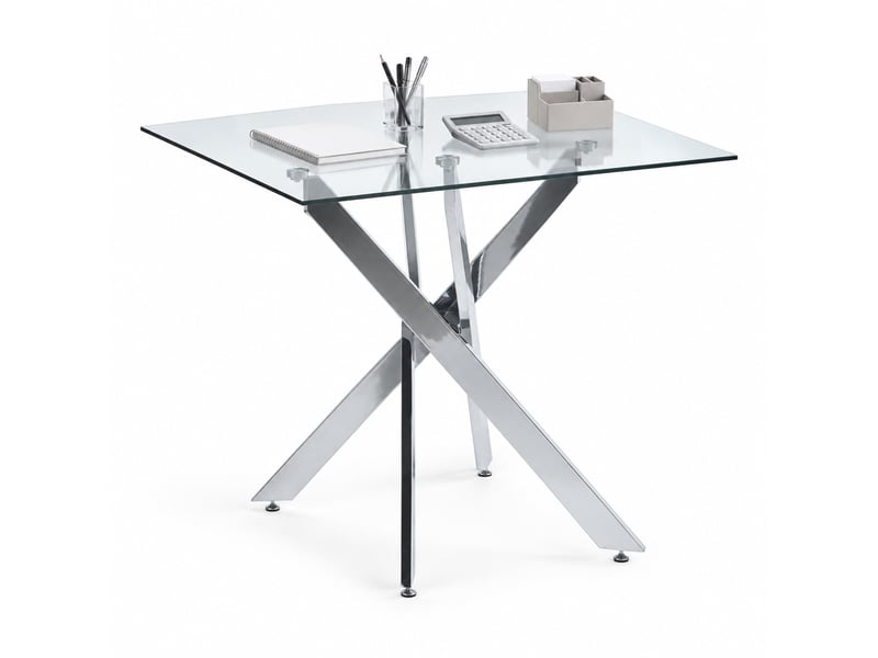  Table à manger carrée 80x80x75 cm en verre trempé et métal argenté  - Conforama A