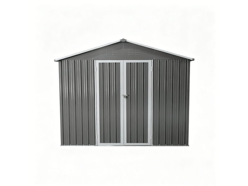  Abri de jardin en métal 313,4x248,6x191,5 cm gris avec toit pointu  - Conforama D