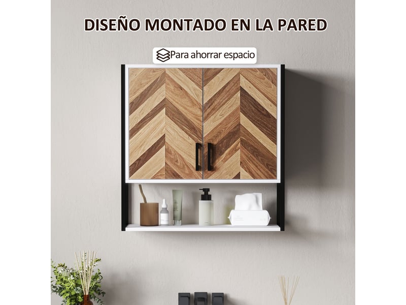  Armoire murale de salle de bains, 2 portes motif chevrons, étagère réglable, 59 x 20 x 60 cm  - Conforama R