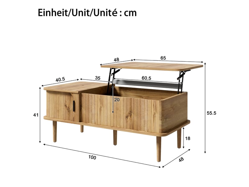  Lit superposé enfant 90x200 et 90x190 en bois blanc et chêne, avec lit gigogne à roulettes, bureau mobile, armoire escalier et étagère  - Conforama C