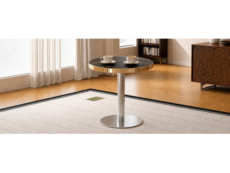 Table d’appoint ronde avec plateau effet marbre et base lestée - lpospi - mdf et acier inoxydable doré noir  - Conforama C