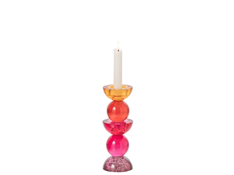  Bougeoir design en verre yannis 21cm rose &amp; orange  - Conforama B