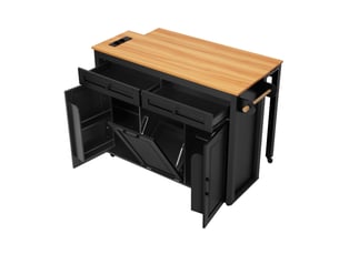 Îlot de cuisine sur roulettes extensible avec prises intégrées, compartiment pour poubelle, mdf, noir