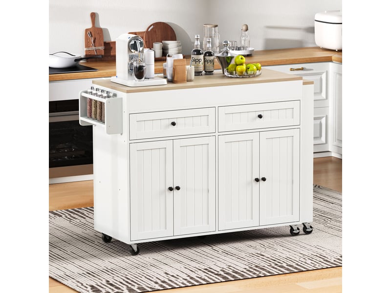 Ilot de cuisine 180,5x45x92,2cm avec 2 tiroirs et 4 portes, extensible, amovible, blanc Target Furniture - Conforama B