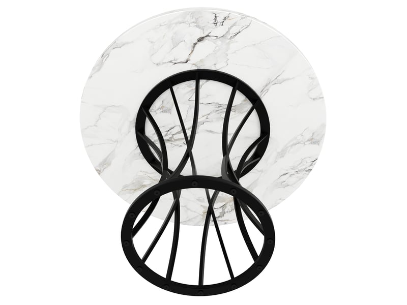  Table ronde 80x80x76 cm avec pieds métalliques, design géométrique, pour salon, motif marbre (non marbre), mdf, noir  - Conforama C