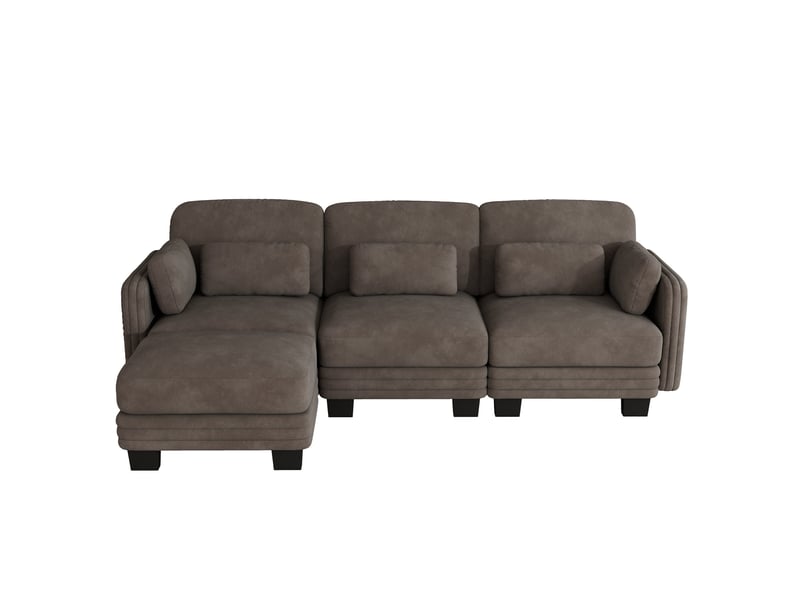Canapé d’angle 3 places en l, modules combinables librement, revêtement en chenille, 1 ottomane, 253 × 143 × 88 cm, marron - Conforama A
