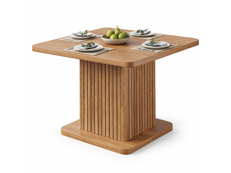  Table de salle à manger carrée pour 4 avec rangement fermé et 2 étagères, en mdf, bois foncé, 80 × 80 × 76 cm  - Conforama A