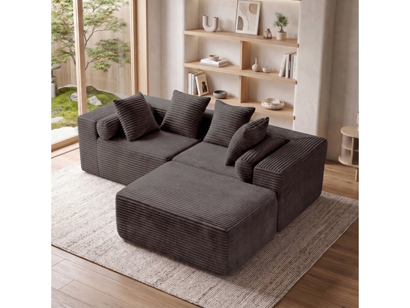  Canapé modulable, canapé de salon, en tissu chenille, noir, pour salon, mobilier pour espace de vie, chambre  - Conforama A