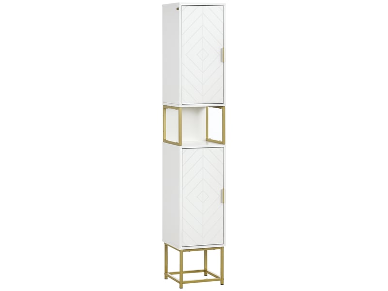  Colonne de salle de bain 2 portes 1 niche mdf et acier blanc et doré 30 x 30 x 170,7 cm  - Conforama A