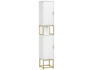 Colonne de salle de bain 2 portes 1 niche mdf et acier blanc et doré 30 x 30 x 170,7 cm