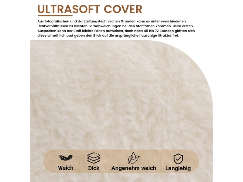  Fauteuil pouf crème 111x123x75 cm en polyester à aspect peluche, dossier et mousse haute densité pour le salon  - Conforama D