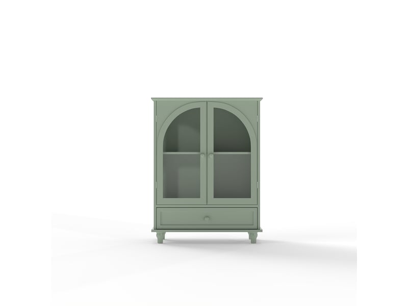 Buffet de cuisine - 71x38x93,5 cm - meuble de rangement style maison de campagne avec portes vitrées cintrées et tiroir - vert - Conforama A