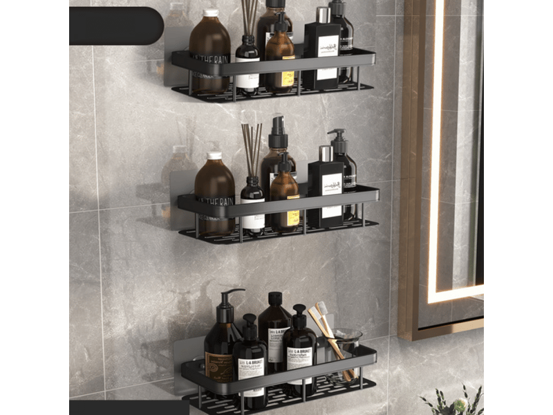  Étagère de douche, étagère de rangement sans perçage, étagère de salle de bain (trois niveaux) noir  - Conforama A