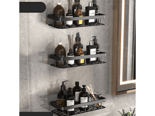 Étagère de douche, étagère de rangement sans perçage, étagère de salle de bain (trois niveaux) noir