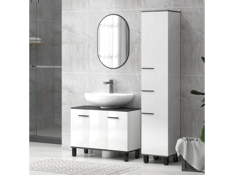  Meuble sous-évier à 2 portes et étagères réglables pour évier avec ou sans colonne, 80 x 34 x 60 cm, blanc  - Conforama D