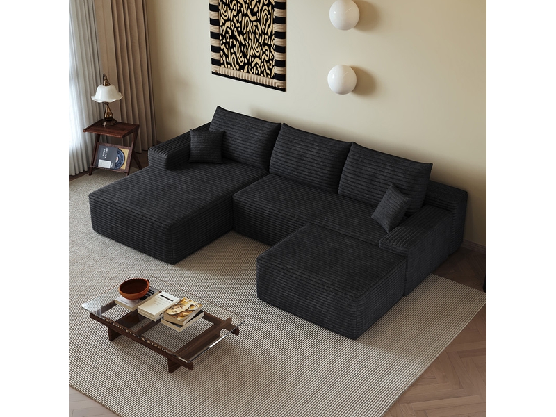  Canapé d'angle  modulaire ,4 places, avec méridienne en l, assise profonde ,aucun assemblage requis,270 × 175 ×83cm, noir  - Conforama D